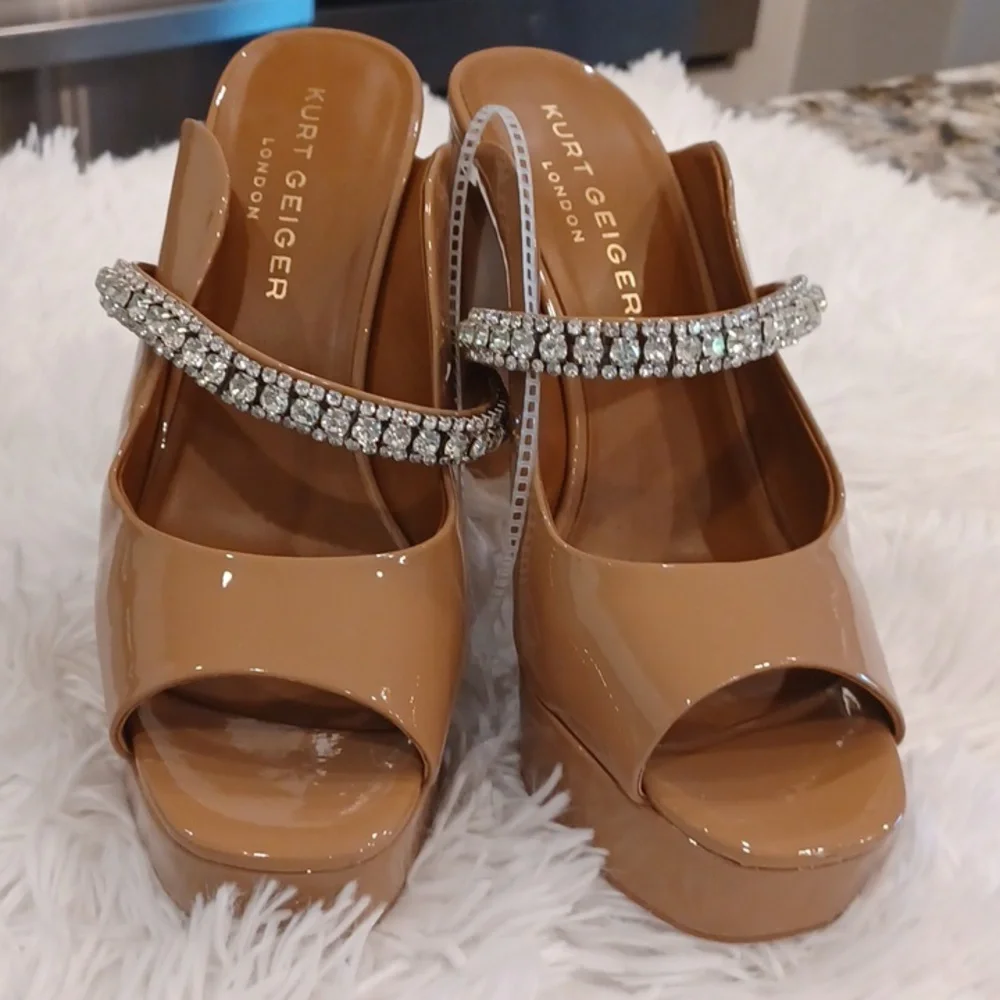 Kurt Geiger London Duke Platform Rhinestone Jeweled Peep Toe Sandals NEW - Picture 4 of 12